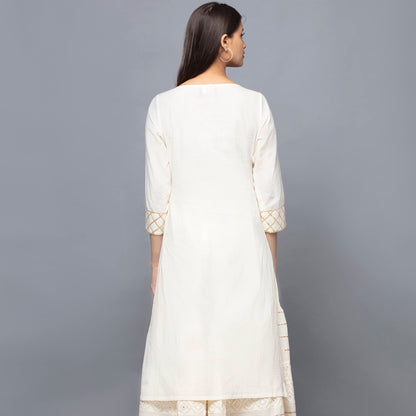 Ivory Boat Neck Long Kurta