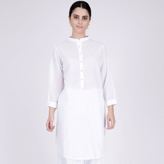 White Nehru Collar Kurta