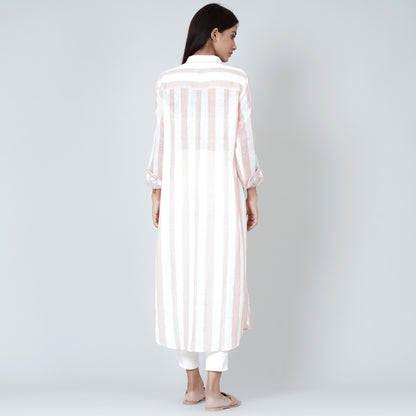 White and Rust Embroidered Shirt Style Kurti
