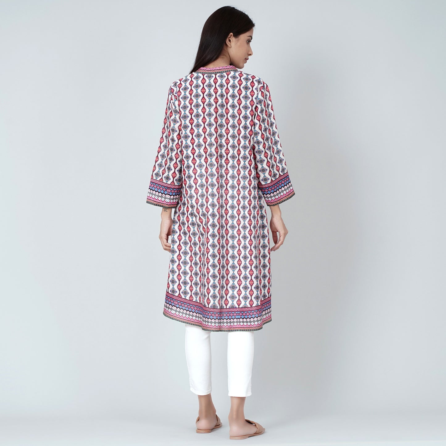 Multicoloured Asymmetrical Paisley Print Shirt Style Kurti