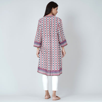 Multicoloured Asymmetrical Paisley Print Shirt Style Kurti
