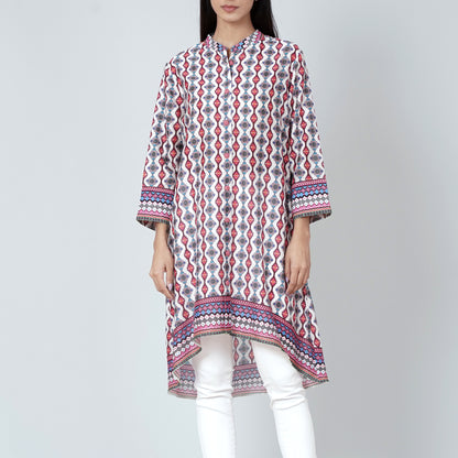 Multicoloured Asymmetrical Paisley Print Shirt Style Kurti