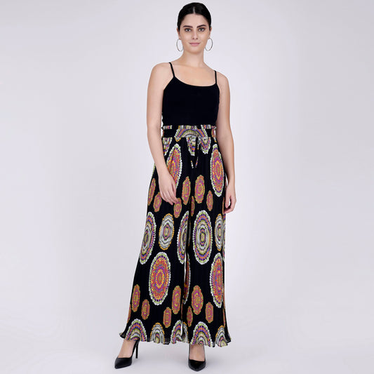 Black Geometric Print Pleated Palazzo