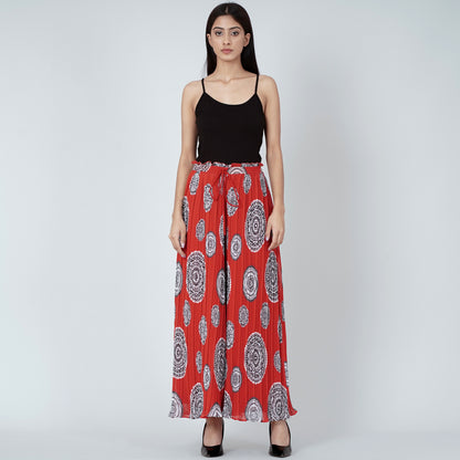 Red Geometric Print Pleated Palazzo