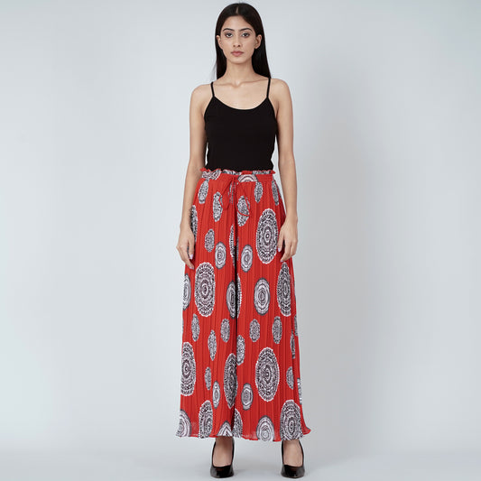 Red Geometric Print Pleated Palazzo