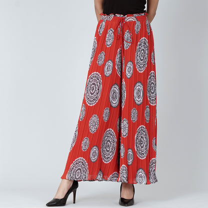 Red Geometric Print Pleated Palazzo