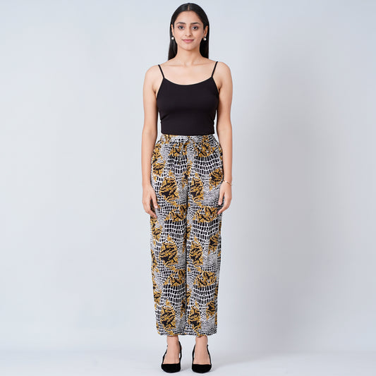 Yellow Baroque Animal Print Palazzos