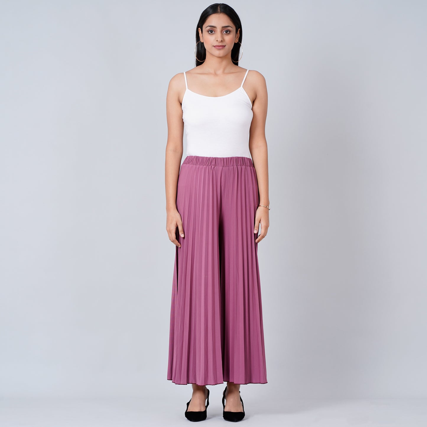 Berry Pink Wide Leg Pleated Palazzo