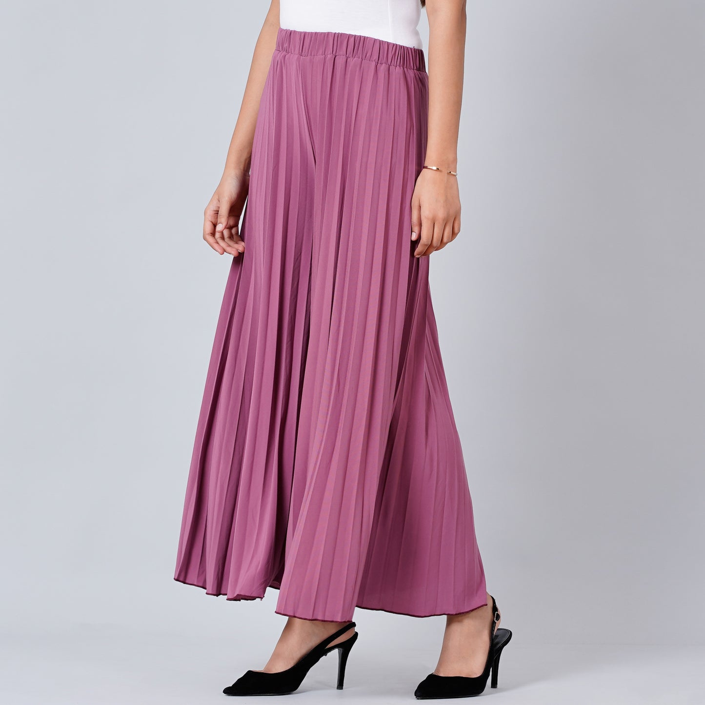 Berry Pink Wide Leg Pleated Palazzo