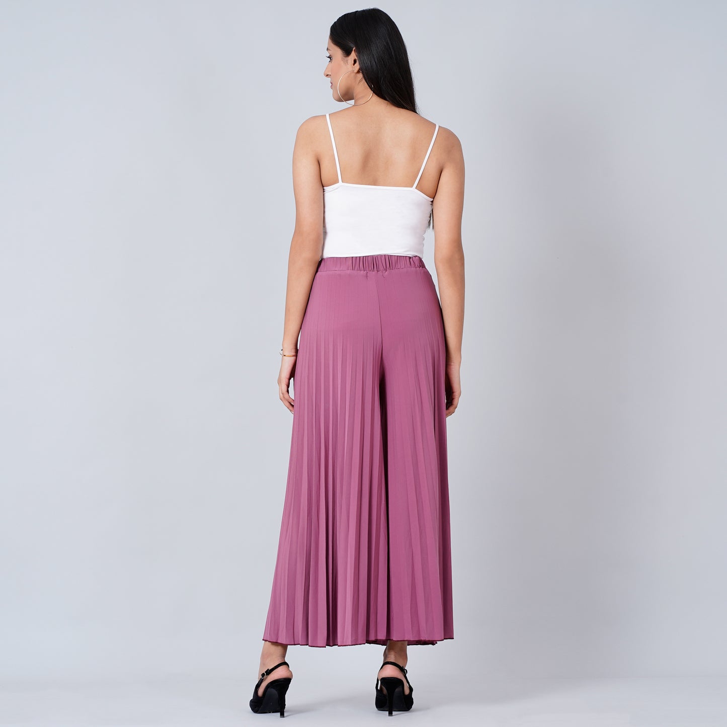 Berry Pink Wide Leg Pleated Palazzo