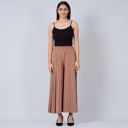 Caramel Brown Wide Leg Pleated Palazzo