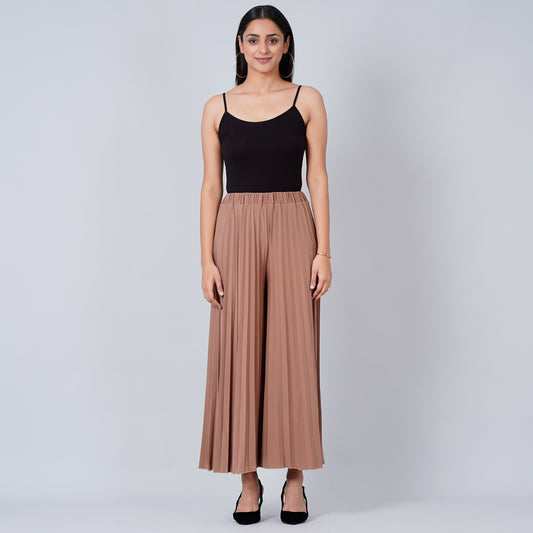 Caramel Brown Wide Leg Pleated Palazzo