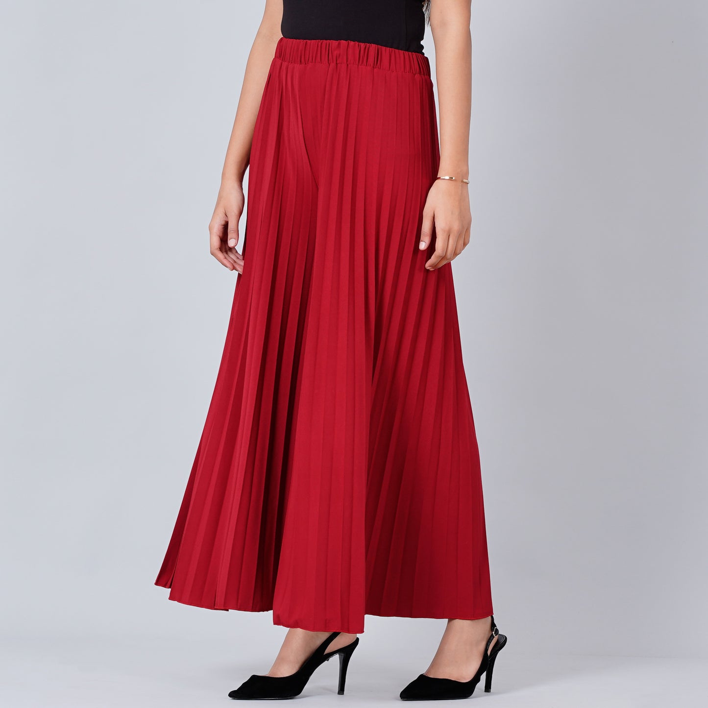 Deep Red Wide Leg Pleated Palazzo