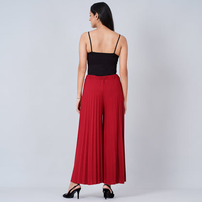 Deep Red Wide Leg Pleated Palazzo