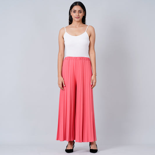 Fuchsia Pink Wide Leg Pleated Palazzo