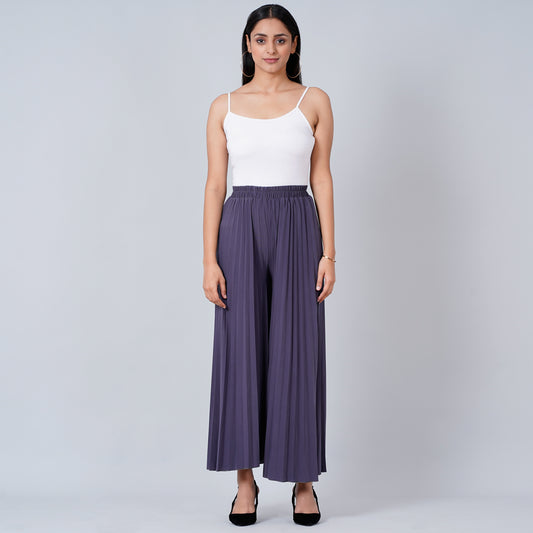 Grey Wide Leg Pleated Palazzo