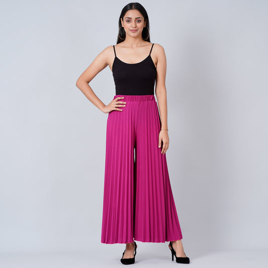 Magenta Pink Wide Leg Pleated Palazzo