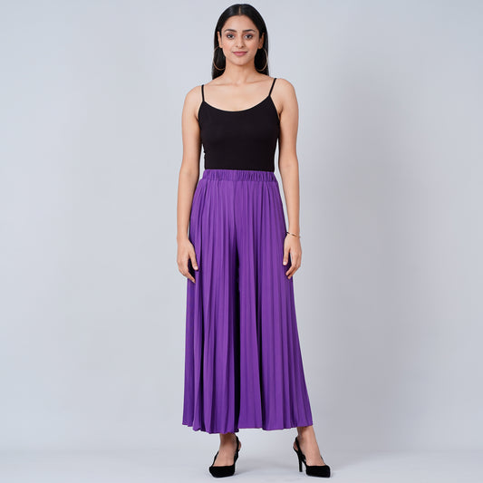 Purple Wide Leg Pleated Palazzo