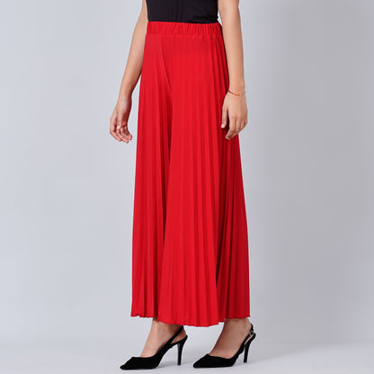Red Wide Leg Pleated Palazzo