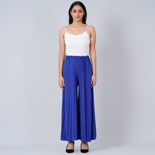 Royal Blue Wide Leg Pleated Palazzo