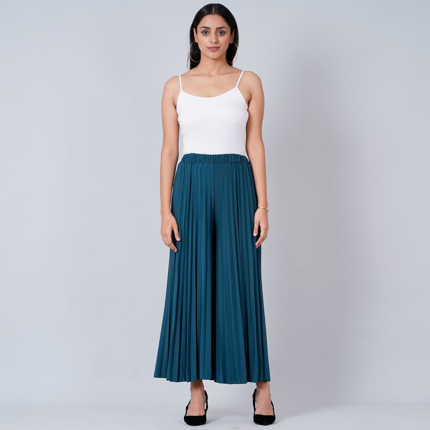 Teal Blue Wide Leg Pleated Palazzo
