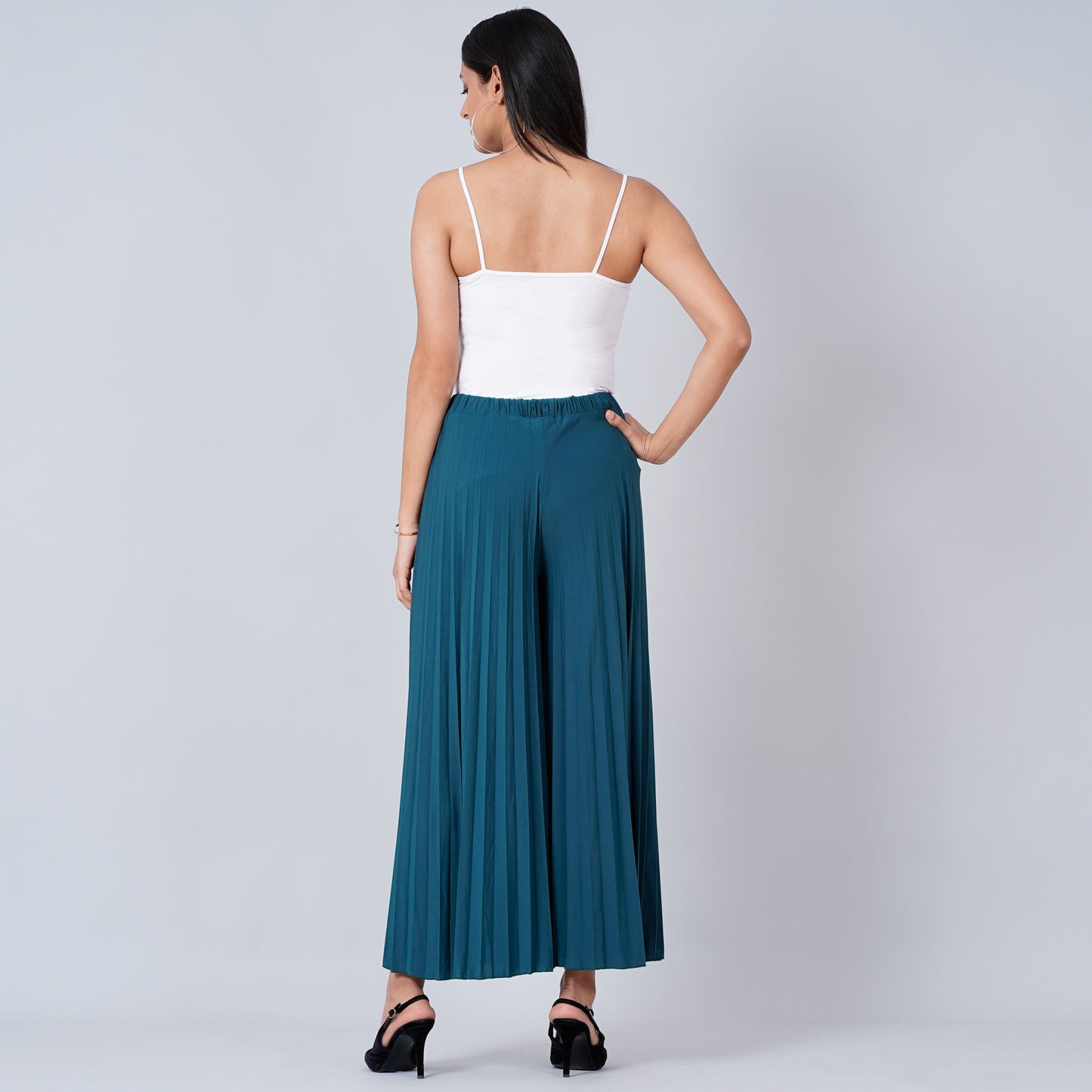 Teal Blue Wide Leg Pleated Palazzo