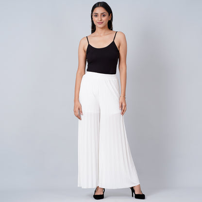 White Wide Leg Pleated Palazzo