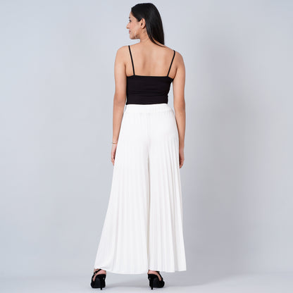 White Wide Leg Pleated Palazzo