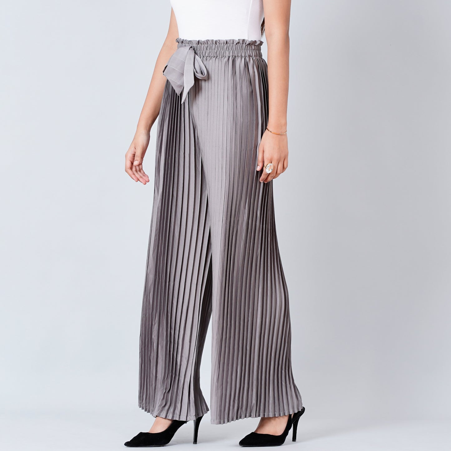 Charcoal Grey Pleated Palazzo