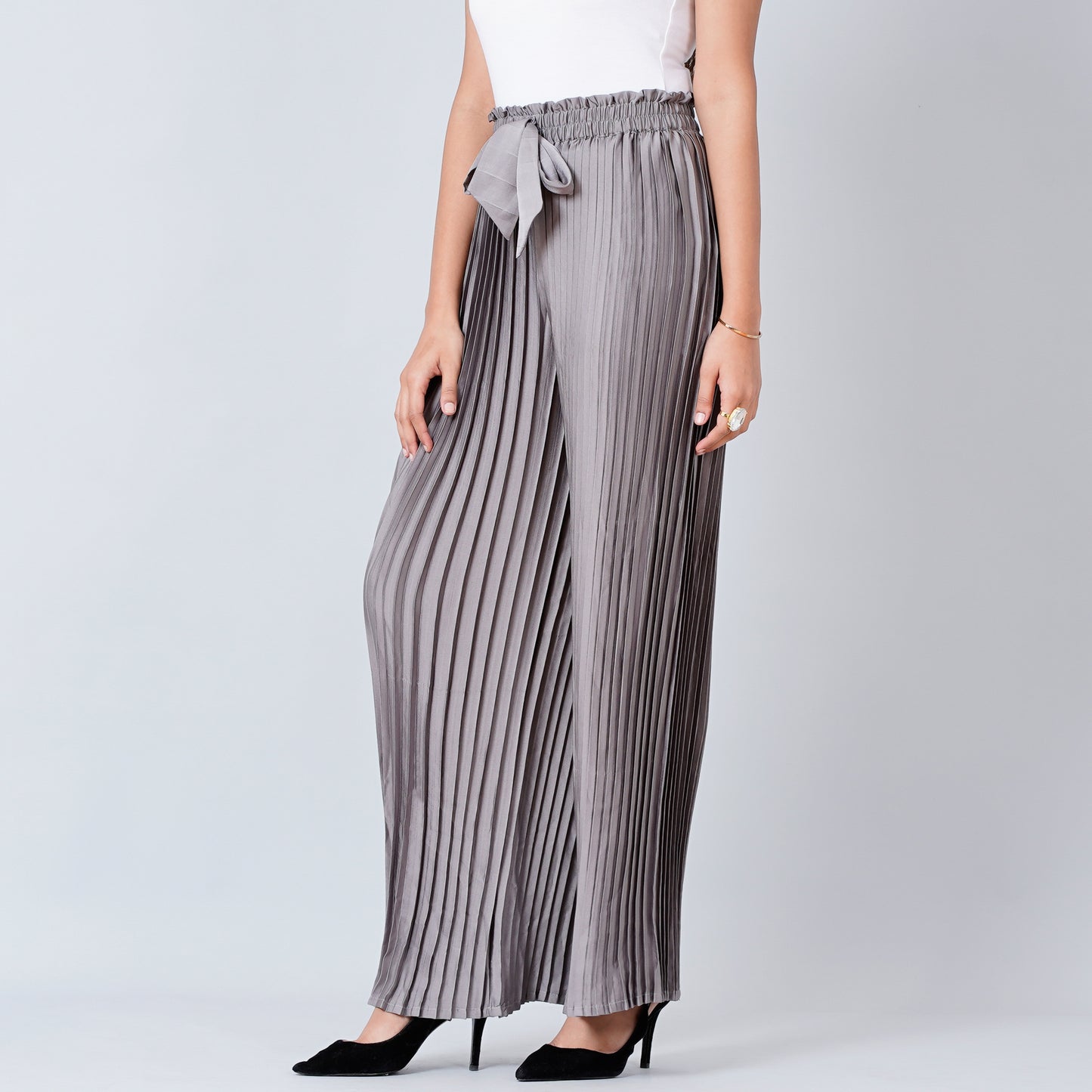 Charcoal Grey Pleated Palazzo