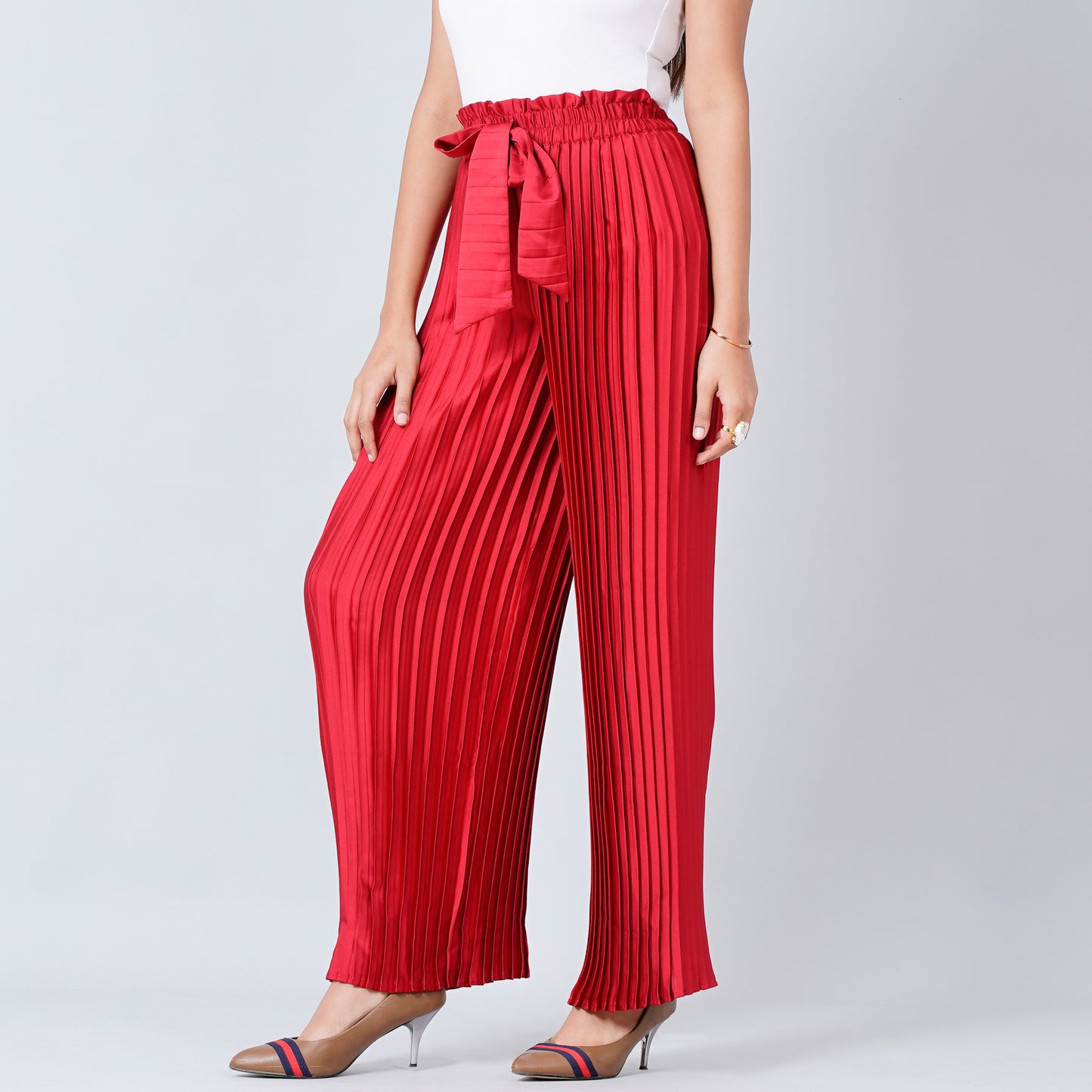 Red Pleated Palazzo