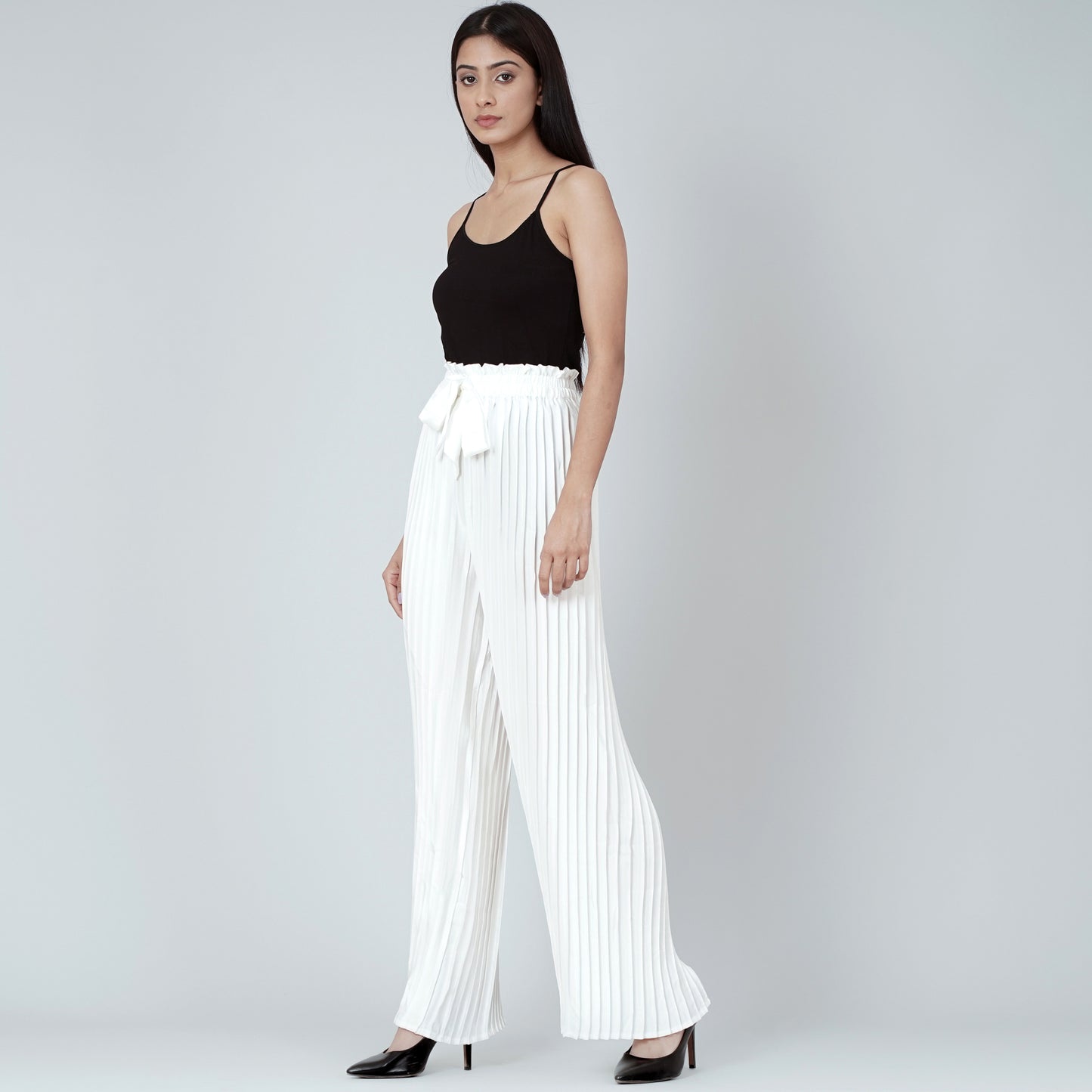 White Pleated Palazzo