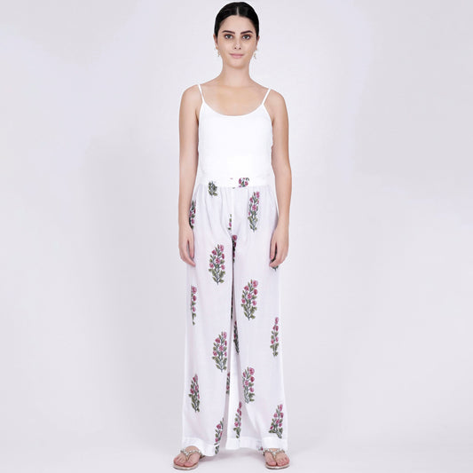 White Floral Pants