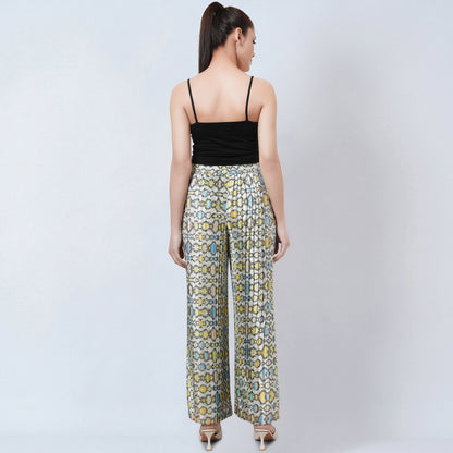 Yellow Geometric Pleated Palazzo