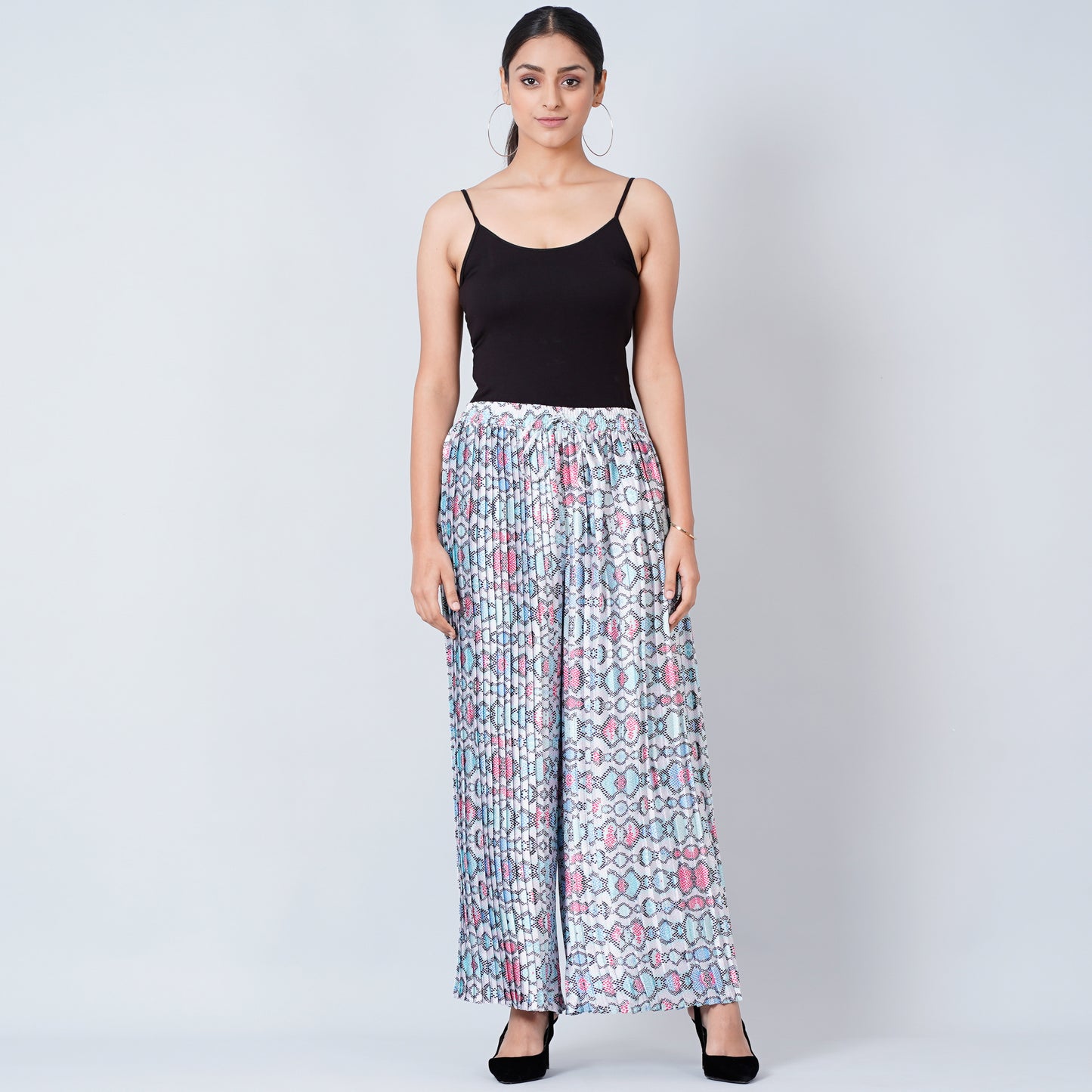 Blue Geometric Pleated Palazzo