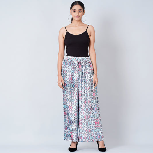 Blue Geometric Pleated Palazzo