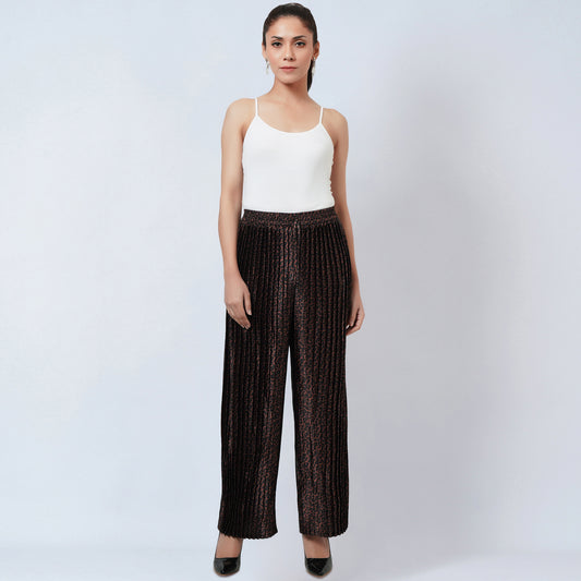 Brown Animal Print Pleated Palazzo