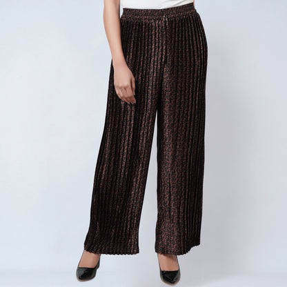 Brown Animal Print Pleated Palazzo