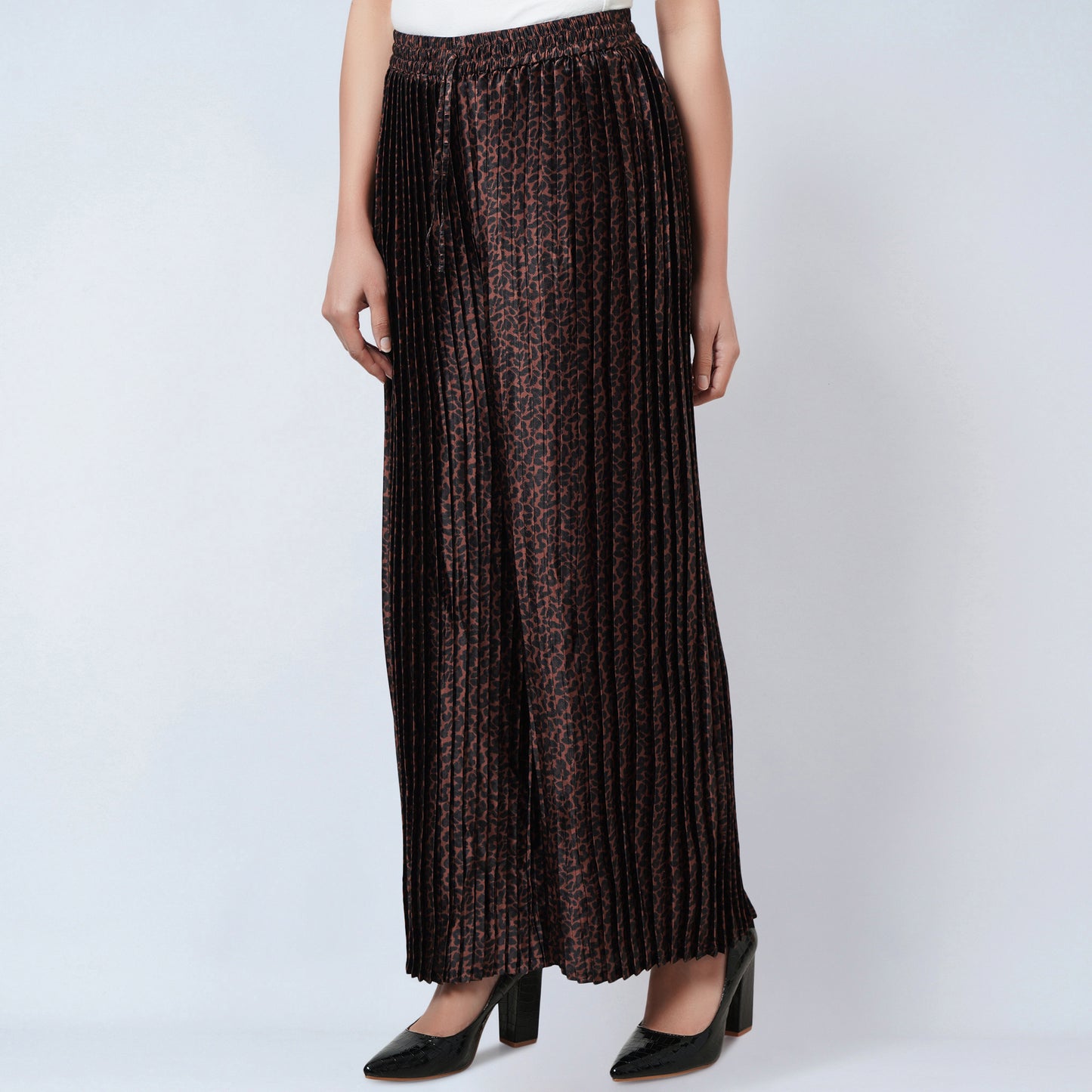 Brown Animal Print Pleated Palazzo