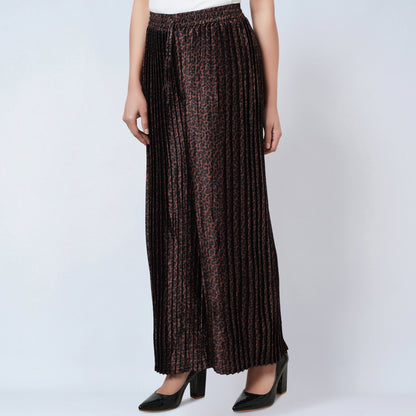 Brown Animal Print Pleated Palazzo