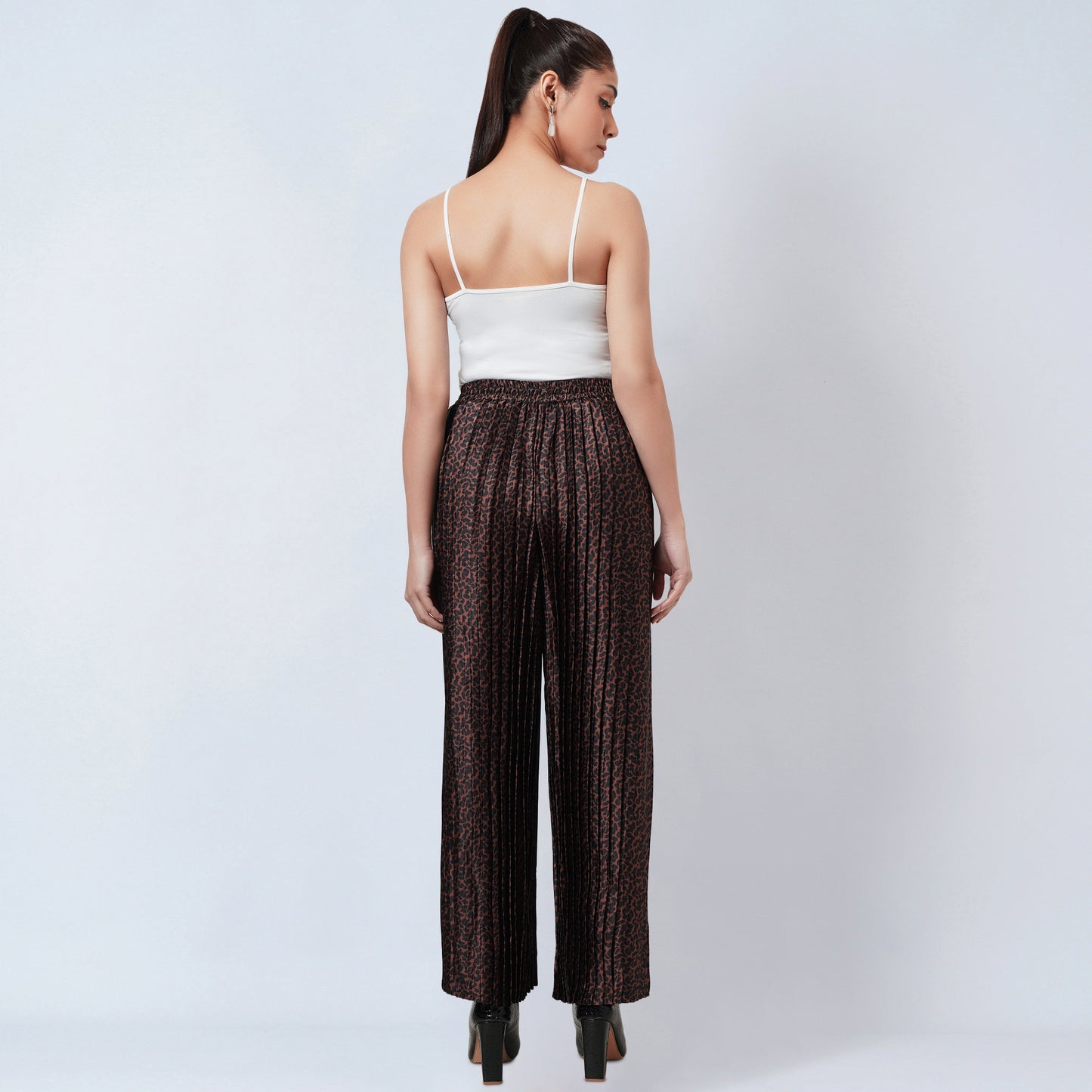 Brown Animal Print Pleated Palazzo