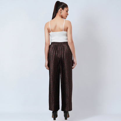 Brown Animal Print Pleated Palazzo