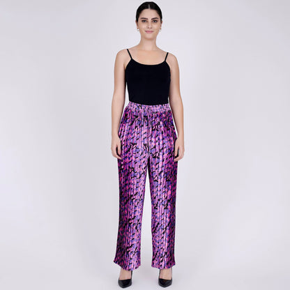 Pink Camouflage Print Knife Pleated Palazzo