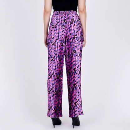 Pink Camouflage Print Knife Pleated Palazzo