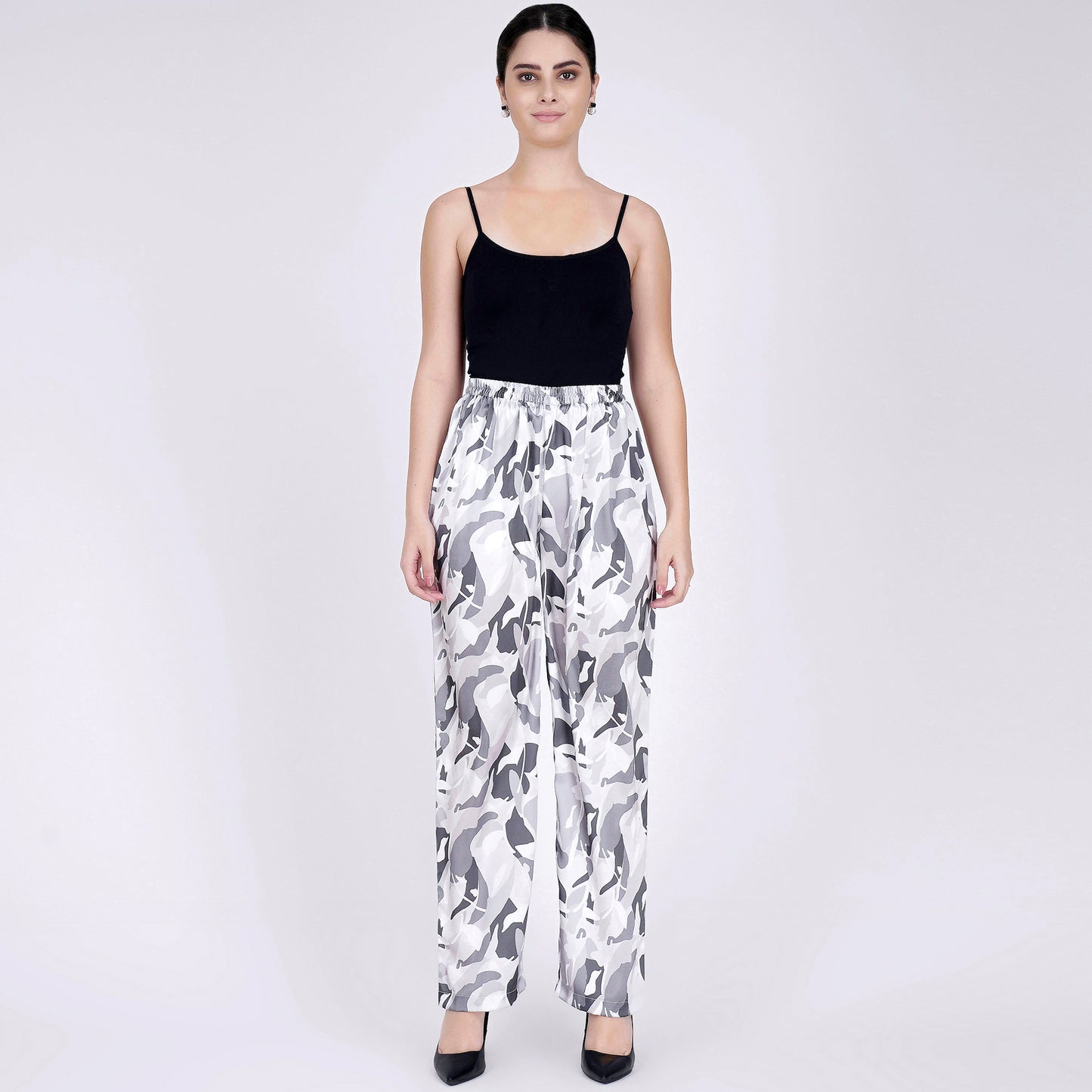 Grey Abstract Camouflage Printed Pants