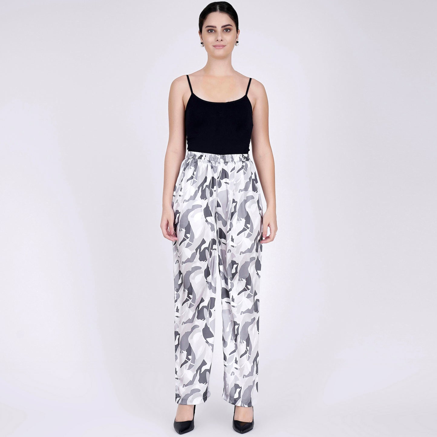 Grey Abstract Camouflage Printed Pants