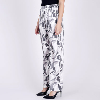 Grey Abstract Camouflage Printed Pants