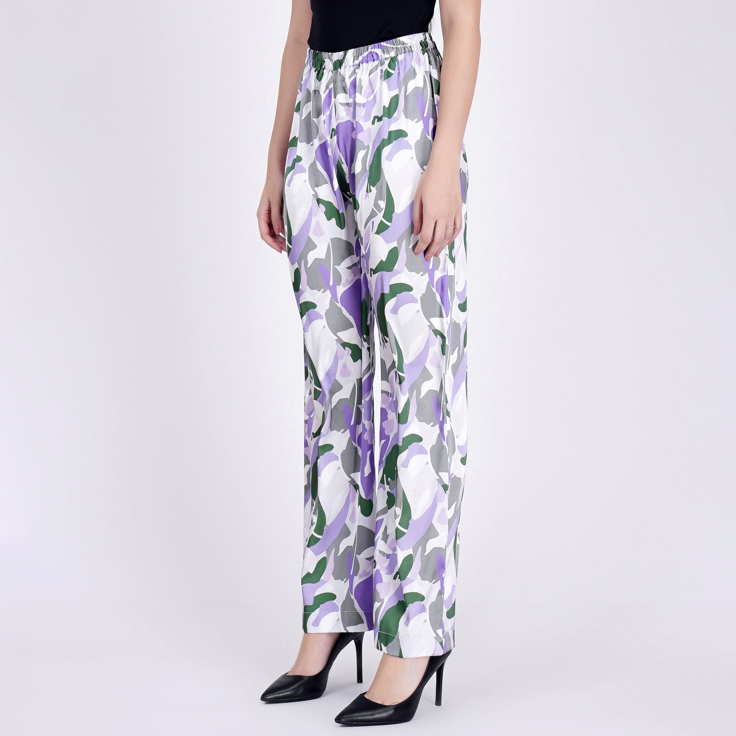 Purple Abstract Camouflage Printed Pants