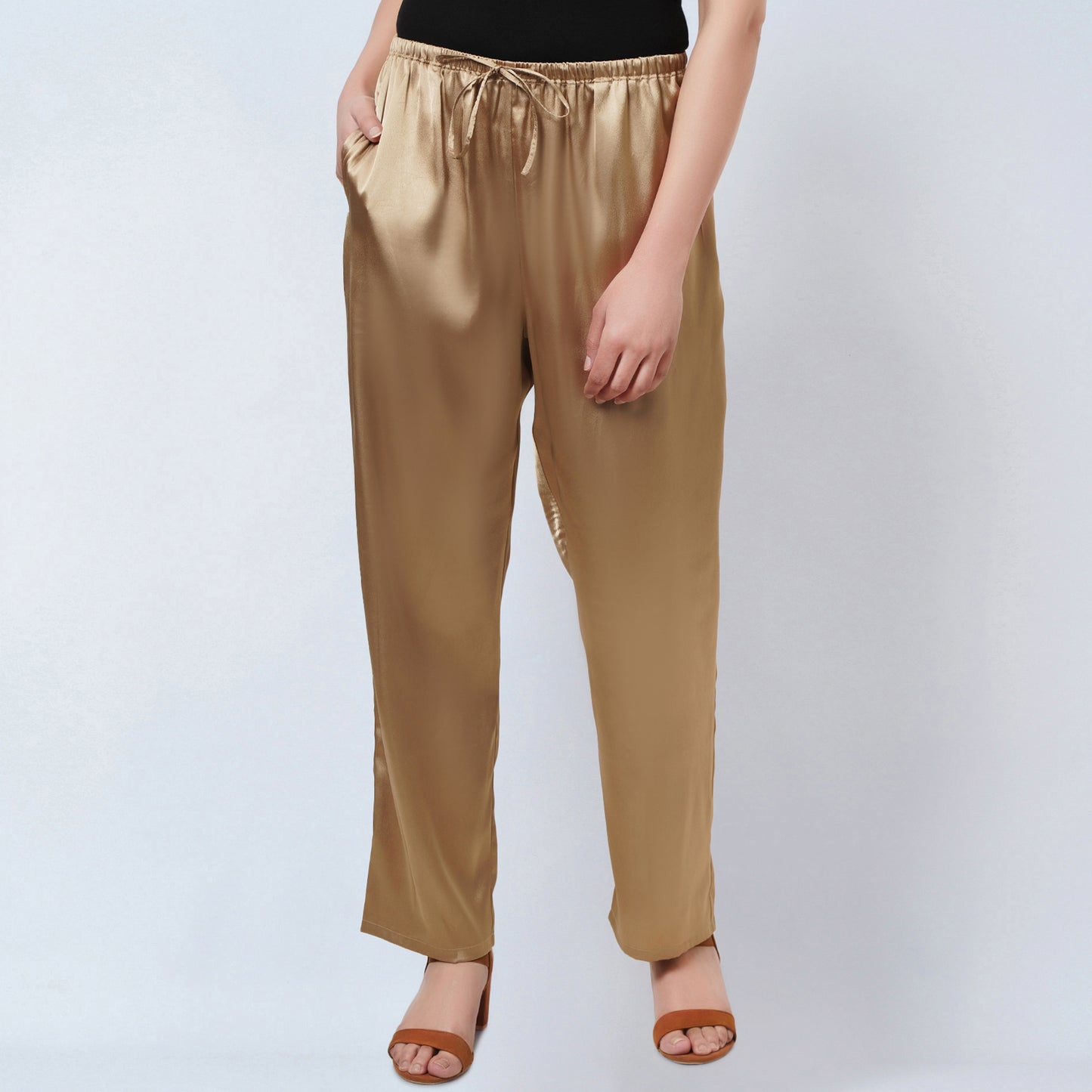 Gold Satin Straight Pants