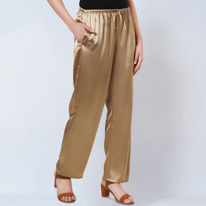 Gold Satin Straight Pants